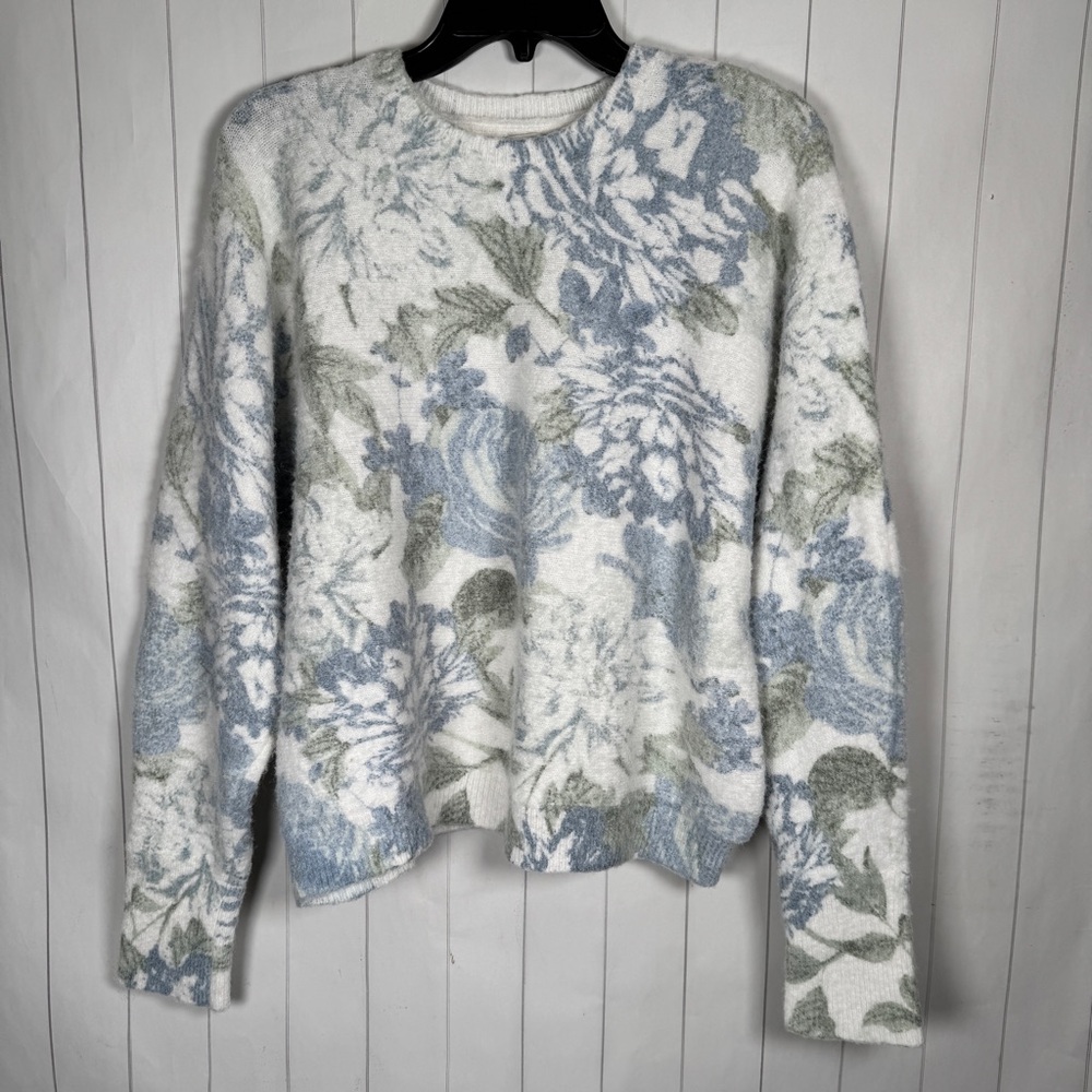 Joie Muted Pastel Floral Print Sweater Grannycore Modest Feminine Cottagecore L